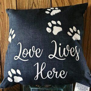 Love Lives Here Pawprints Pillow